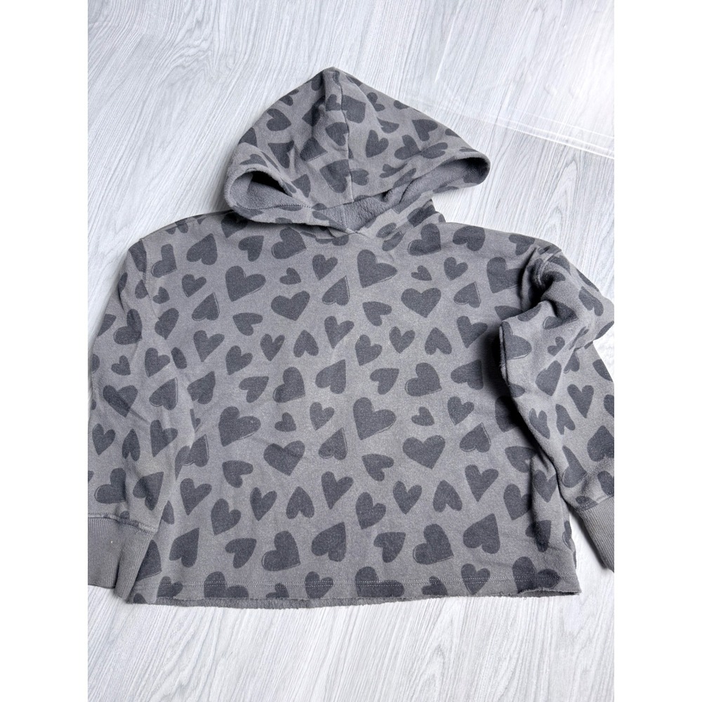 Old Navy Girls Gray Heart Print Fleece Pullover Hoodie Sweatshirt